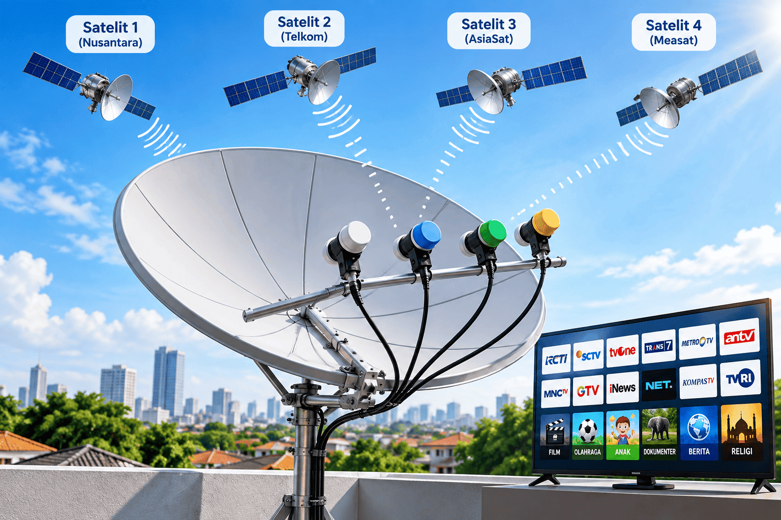 Pemasangan Parabola 2 3 4 Satelit